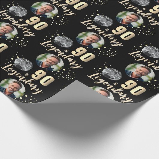 90 & Legendary 2 Photos 90th Birthday Gold Geschenkpapier (Ecke)
