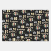 90 & Legendary 2 Photos 90th Birthday Gold Geschenkpapier Set (Vorderseite 3)