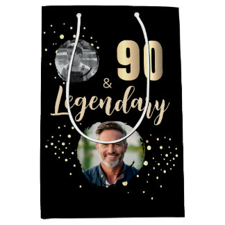 90 & Legendary 2 Photos 90th Birthday Gold Mittlere Geschenktüte