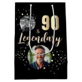 90 & Legendary 2 Photos 90th Birthday Gold Mittlere Geschenktüte (Rückseite)