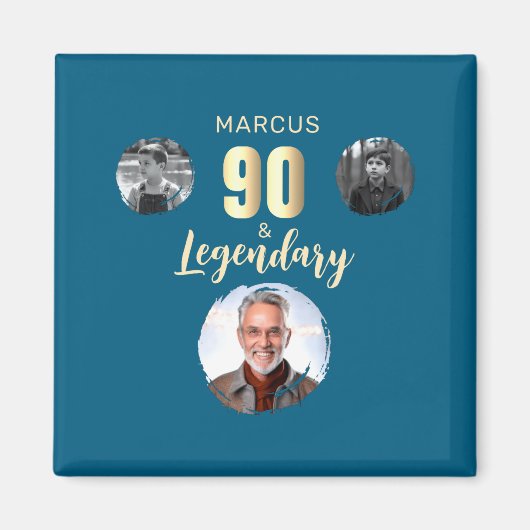 90 Legendary 3 Photos Gold 90th Birthday  Magnet (Vorne)