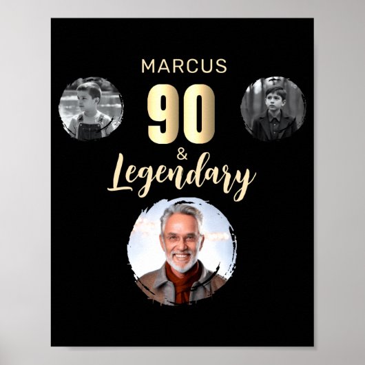 90 Legendary 3 Photos Gold 90th Birthday  Poster (Vorne)