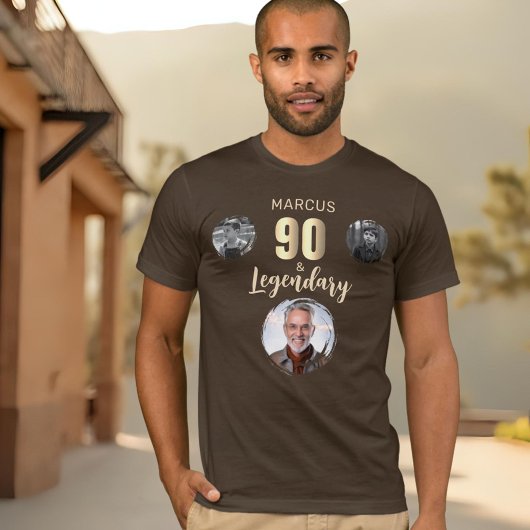 90 & Legendary 3 Photos Gold 90th Birthday  T-Shirt