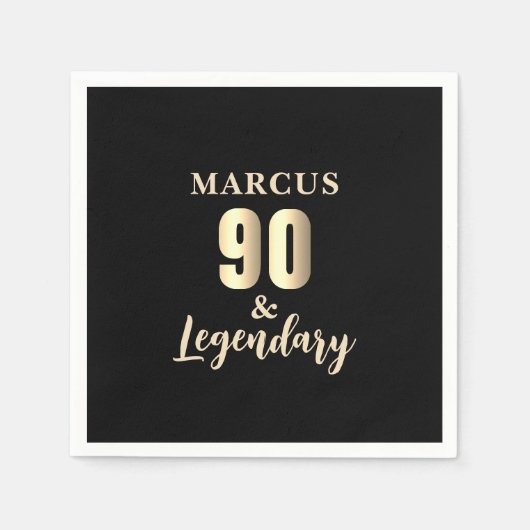 90 & Legendary Gold 90. Geburtstagsfeier Serviette (Vorderseite)