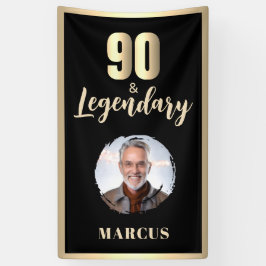 90 & Legendary Photo 90th Birthday Gold Banner