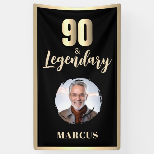 90 & Legendary Photo 90th Birthday Gold Banner (Vertikal)