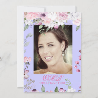 90. Lila Frühling Flora Elegantes Foto Geburtstag Einladung