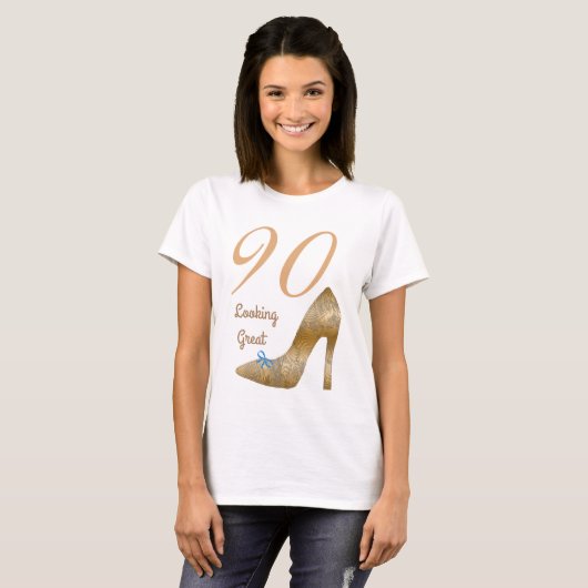 90 & Looking Great High Heel Light Blue Bow  T-Shirt (Vorne ganz)
