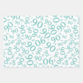 90. Meilenstein Geburtstag Aquamarin/Weißes Zahlen Geschenkpapier Set (Vorderseite 2)