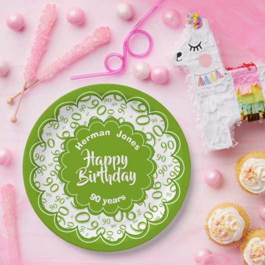 90. Muster für grün/weiß Zufallszahlen Pappteller (Party)