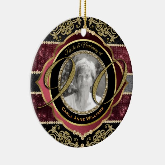 90. Neunzigste Gold Ruby Diamonds Foto Frame Keramik Ornament (Rechts)