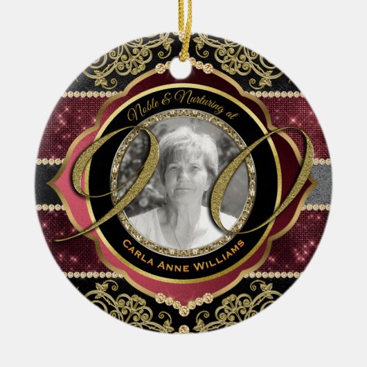 90. Neunzigste Gold Ruby Diamonds Foto Frame Keramik Ornament (Vorne)