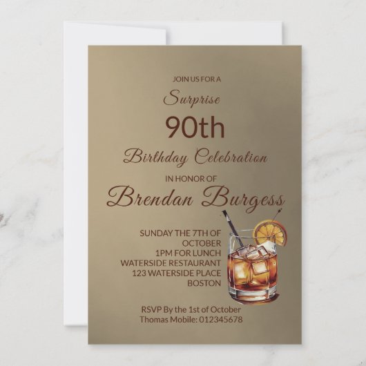 90. Neunzigste männliche Foto Geburtstag Einladung (Rückseite)