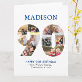 90. Nummer Foto Collage Name Navy Blauer Gruß Karte (Gelbe Blume)