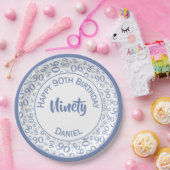 90. Party Random Number Pattern Blau/Weiß Pappteller (Party)