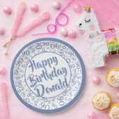 90. Party Random Number Pattern Blau/Weiß Pappteller (Party)