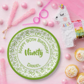 90. Party Random Number Pattern Grün/Weiß Pappteller (Party)