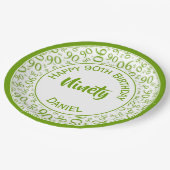 90. Party Random Number Pattern Grün/Weiß Pappteller (Schrägansicht)