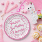 90. Party Random Number Pattern Rosa/Weiß Pappteller (Party)