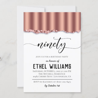 90 Rose Gold Geburtstagsfeier Einladung