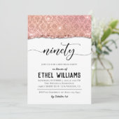 90 Rose Gold Geburtstagsfeier Einladung (Stehend Vorderseite)