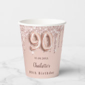 90. Rose Gold Glitzer Tropfen Monogramm Pappbecher (Vorderseite)