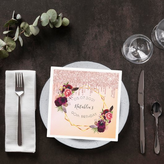 90. Rose Gold rosa geometrische Glitzer Serviette