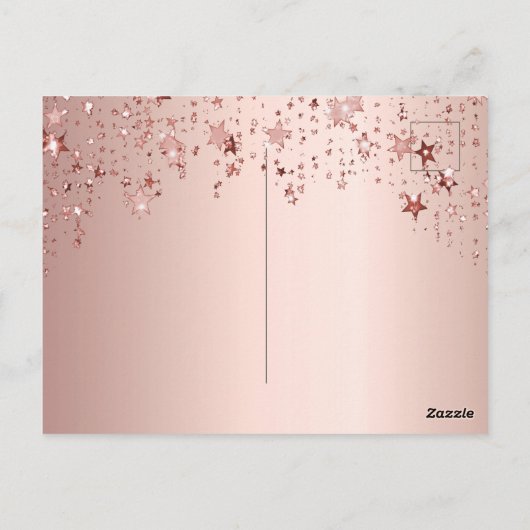 90. Rose Goldstars Save the Date Postkarte (Rückseite)