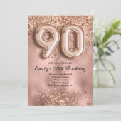 90. Roségold-Glitzer-Geburtstag Einladung (Stehend Vorderseite)