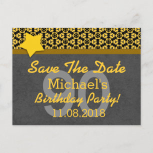 90. Save the Date dunkelgraue Gold STARS G80C Ankündigungspostkarte