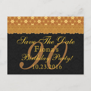 90. Save the Date Geburtstag Gold Black Lace Ankündigungspostkarte