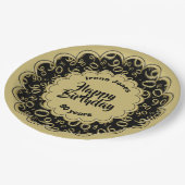 90. Schwarz/Gold Zufallszahlenmuster Pappteller (Schrägansicht)