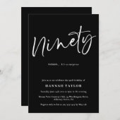 90. Schwarz-weiß 90. Geburtstag Einladung (Vorne/Hinten)