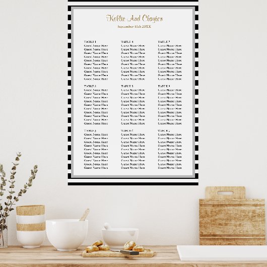 90 Schwarz/Weiß Streifen Hochzeitstabelle Poster (Küche)