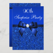 90. Surprise Party Royal Blue Sequins und Bow Einladung (Vorne/Hinten)