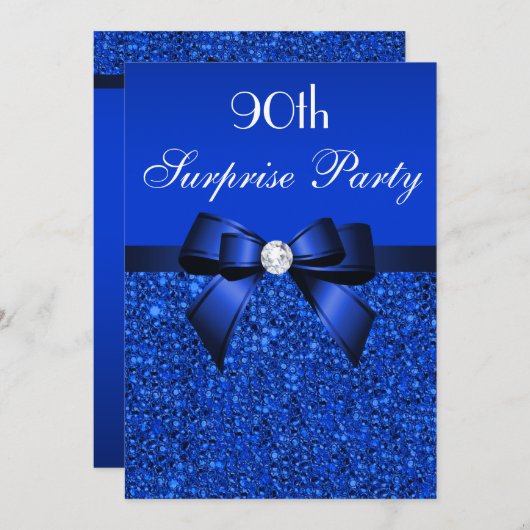 90. Surprise Party Royal Blue Sequins und Bow Einladung (Vorne/Hinten)