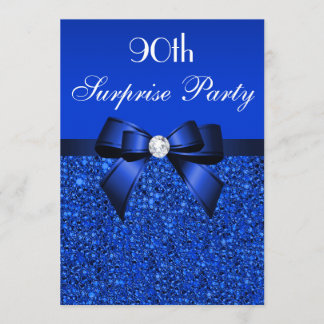 90. Surprise Party Royal Blue Sequins und Bow Einladung