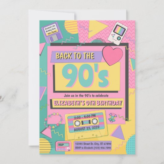 90' Thema Geburtstagsparty Einladung (Vorderseite)