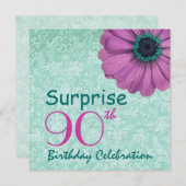 90. ÜBERRASCHUNG Geburtstags-Rosa-aquamarines Einladung (Vorne/Hinten)
