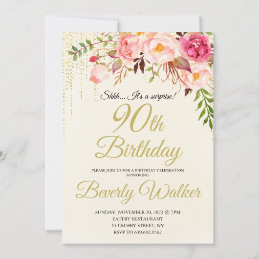 90. Überraschung Geburtstagsfrauen Einladung (Vorderseite)