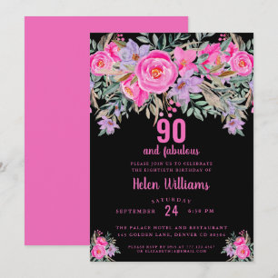 90 und fabelhaft schwarz pink 90. Geburtstag Einladung