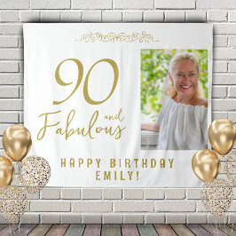 90 und fabelhafte 90. Geburtstags-Foto Hintergrund Wandteppich