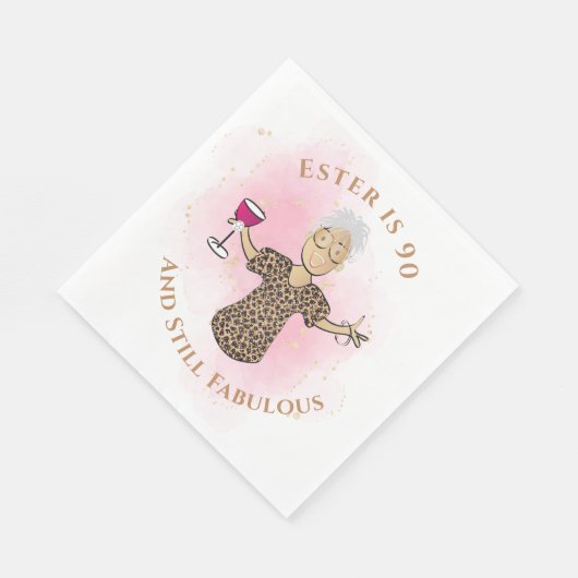 90 und fabelhafte Ethnic Gold Pink Fun 90. Geburts Serviette (Ecke)