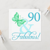90 und fabelhafte Geburtstagsgeschenke (Aqua) Karte (Vorderseite/Rückseite Beispiel)