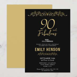 90 und fabelhafte Gold-Ornament 90. Geburtstag Einladung