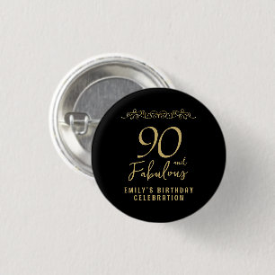 90 und fabelhaftes Gold-Ornament 90. Geburtstag Fo Button
