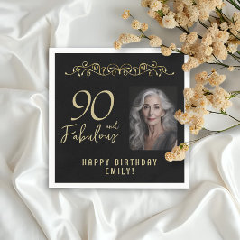 90 und fabelhaftes Gold-Ornament 90. Geburtstag Fo Serviette