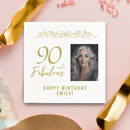 90 und fabelhaftes Gold-Ornament 90. Geburtstag Fo Serviette