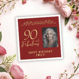 90 und fabelhaftes Gold-Ornament 90. Geburtstag Fo Serviette