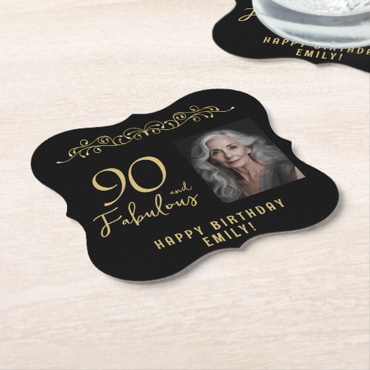 90 und fabelhaftes Gold-Ornament 90. Geburtstag Fo Untersetzer (angewinkelt)